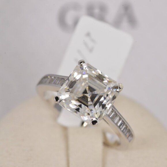 GRA Certified 5ct Asscher Cut Moissanite Ring Engagement Ring 925 - Picture 5 of 7